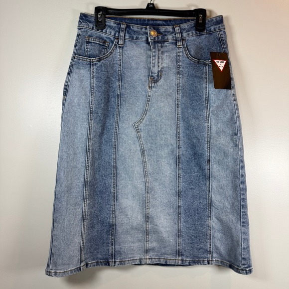 Be-Girl USA Dresses & Skirts - Be-Girl USA Snow Wash Denim Midi Jean Skirt Blue Paneled‎ Modest Cabincore 90s M